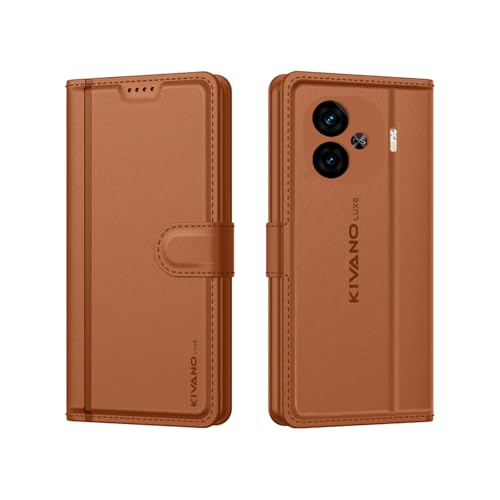 Image of KIVANO LUXE Compatible for iQOO Neo 10R 5G Luxury Handmade Leather Magnetic Flip Folio Case | Card Holder & Kickstand | Slim Protective Cover | Unisex - Brown