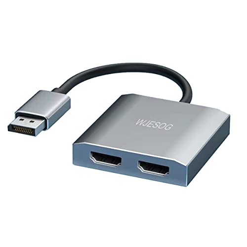 WJESOG DisplayPort auf Dual HDMI-Splitter mit Dual4K@60Hz, DP auf 2 HDMI Hub, Multi Stream Transport f&uuml;r Windows und Mac Systeme