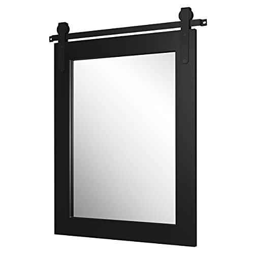 Toppay Farmhouse Wood Framed Wall Mirror Barn Door Rustic Mirrors for Wall (Black, 22 inches x28 inches )