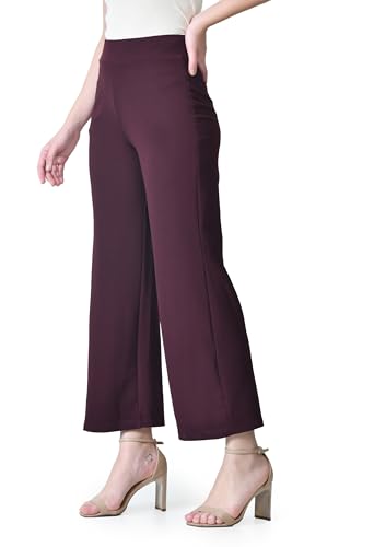 Image of Women's High Waist Straight Fit Trousers,Solid Korean Stretchable Pants for Women, Regular Fit Elastic Waist Full Length Formal Trouser,Casual,Office Wear