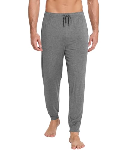 WiWi Pajama Pants for Men Viscose from Bamboo Long Sleep Pants with Pockets Soft Casual Trousers S-XXL, Dark Heathe Grey, Large3
