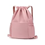 Mochila Saco Fechamento Em Cordão Mochila Academia Sacola Resistente À água Alça Ajustável Com Compartimento Marca Appari (Rosa Claro)