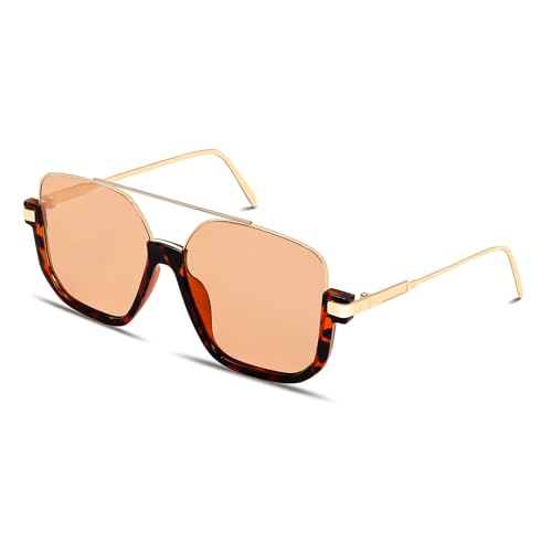 Image of GUVIVI Retro Oversized Aviator Sunglasses for Women Men Square Double Bridge Pilot Sun Glasses 70s Trendy Shades