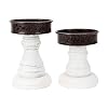 GenMous&Co. Decorative Candle Holders Pedestal Rustic Wood for Pillar Candle Farmhouse Candlestick Holder Galvanized Plate for Mantel, Dining Table, Centerpiece,Coffee Bar,Set of 2(White GenMous&Co. Decorative Candle Holders Pedestal Rustic Wood for Pillar Candle Farmhouse Candlestick Holder Galvanized Plate for Mantel, Dining Table, Centerpiece,Coffee Bar,Set of 2(White