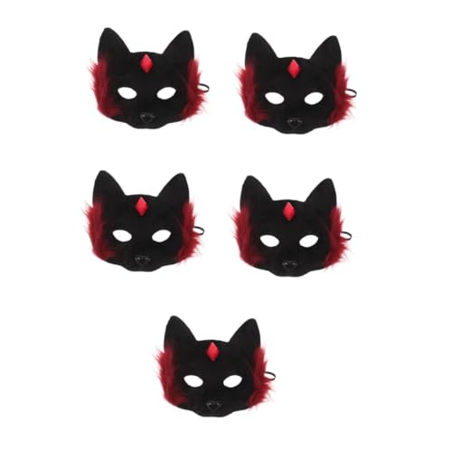 Masque chat demi visage en peluche Healeved pour Halloween et cosplay | Lot de 5