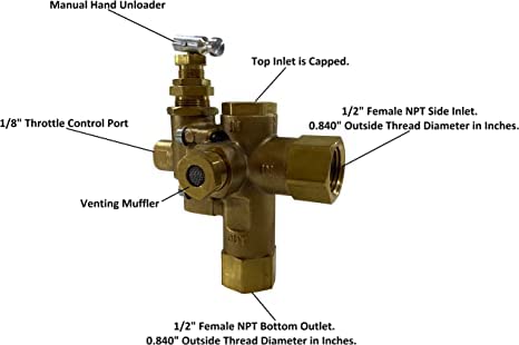 1/2" Npt, Side Inlet, All In One Unloader Pilot Check Valve With Throttle Control Cable For 6.5Hp Max Gas Air Compressors (140-175 Psi, 48" Throttle Control Cable & Unloader Valve) #TOP2