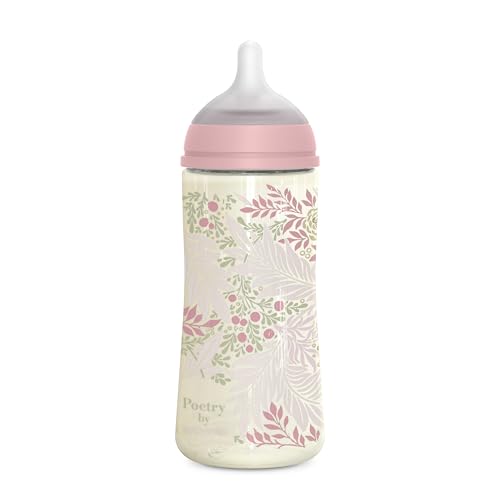 Suavinex, Biberón de 360 ml, con Tetina Fisiológica SX Pro de Silicona, con válvula Anticólico, de Flujo Denso (L), para Líquidos Densidad Densa, Apto Papillas Líquidas. Bebés +6 Meses. Poetry, Rosa