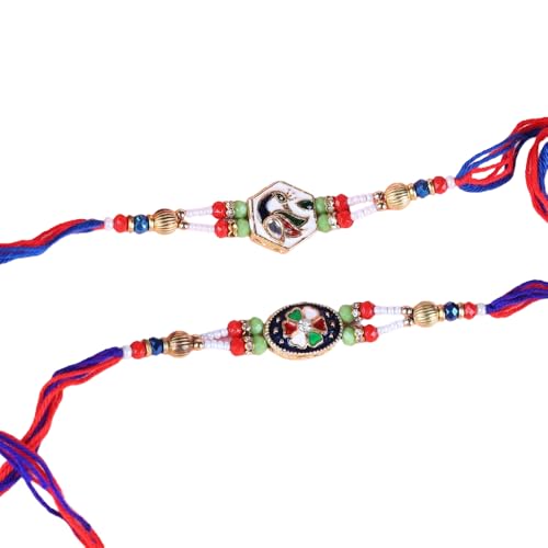 Image of Traditional Handmade Beaded Rakhi For Raksha Bandhan| Hand Bracelet For Brother| Wrist Band For Bhaiya & Bhabhi | Trendy Combination Designs Protective Thread Combo-Set Of 2
