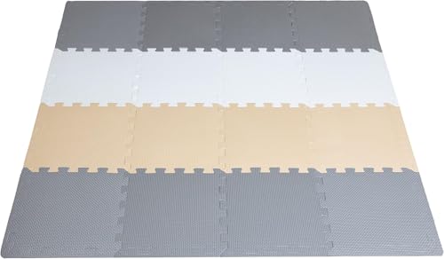 Soft Foam Baby Play Mats 16 Tiles +16 Borders Covers Over 46x46- Playmat Multi Use, Create & Build A Safe Area Interlocking Jigsaw Puzzle Non-Toxic Comfortable Floor for Toddler Infant Kids Toy Room