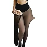 Kompressionsstrumpfhose/Leggings mit einer Naht, transparentem Fleecefutter, Damen Stützstrümpfe (Khaki, S)