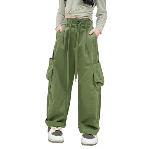 Girls' Vintage Multi-Pocket Cargo Pants Solid Color Streetwear Vintage Multi-Pocket Cargo Pants Streetwear