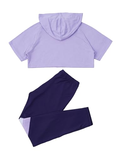 Kids Girls Gymnastics Outfits Short Sleeve Crop Top with Leggings Set Running Athletic Sportwear4