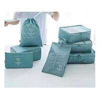 Kit Organizador de Malas de Viagem, 7 Peças, Conjunto com Bolsas e Necessaires, Sapatos Maquiagem Roupas Bagagem Organizada (Azul)