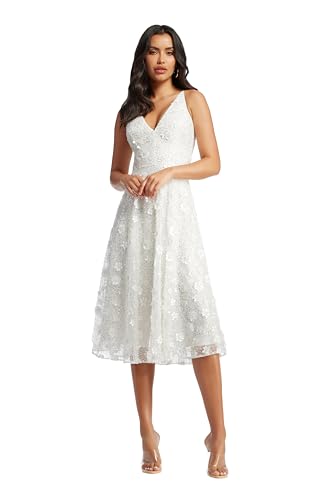 Image of Dress the Population Women's Elisa Sleeveless Plunge Neckline Fit and Flare Midi Dress