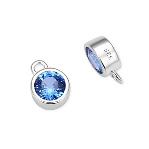 Adabele 2pcs Real 925 Sterling Silver December Birthstone Charm Drop Pendant 4mm Tiny Blue Topaz Cubic Zirconia Gemstone Tarnish Resistant For DIY Craft Jewelry Making SXP4-12