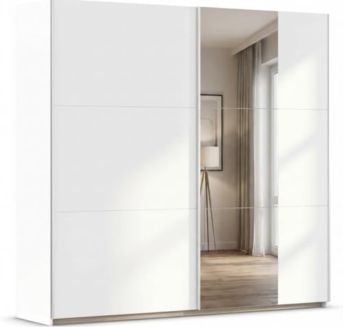 Rauch Santiago Armoire à 2 Portes coulissantes et Miroir avec Pack d’Accessoires Classique (4 tablettes, 2 tringles à vêtements, 1 patère à Crochets)...
