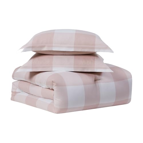 King Size Comforter Set with Sheets - 7-Piece Bedding Collection - 1 Comforter, 1 Fitted Sheet, 1 Flat, 4 Pillowcases - Deep Pocket - Soft & Premium Quality - Ideal for All Seasons Checkered Box Blush