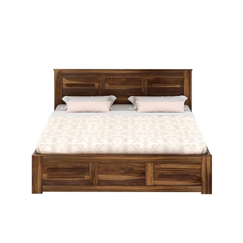 Image of Ganpati Arts Sheesham Wood Swiss Queen Size Bed with Box Storage | Wooden Double Bed Cot Palang Furniture for Bedroom, Living Room, Hotel, Home (Teak Finish)