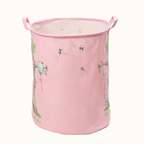 Image of CEMECER Winnie Nursery Storage Basket, Large Barrel Shaped Canvas Laundry Hamper With A Waterproof PE Coating, Foldable, Bathroom and Bedroom Set, Clothes,Toys Bin.(Pink)