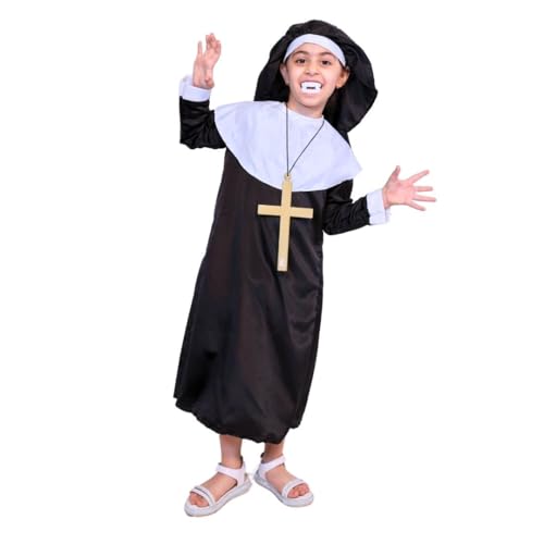 Image of Kaku Fancy Dresses Evil Nun Costume For Halloween Scary Cosplay Outfit Haunted House - Black, 3-4 Years, Girls
