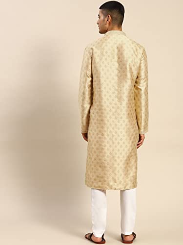 Image of Rajubhai Hargovindas Men's Silk Kurta With Ethnic Motifs Work Woven Design