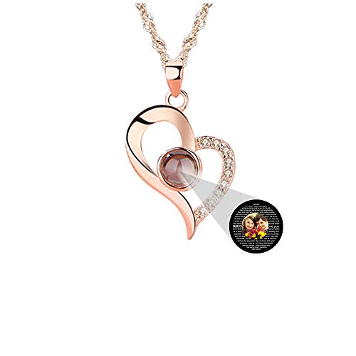 XXI0c2sd2s Custom Photo I Love You Necklace 100 Languages Gift Jewelry Projection Necklace Romantic Gifts (Rose Gold,20)