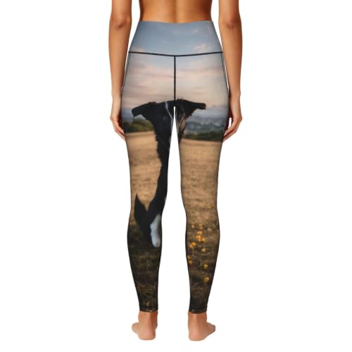 Pantalones de yoga holgados de longitud completa con estampado divertido de perro mujer 4