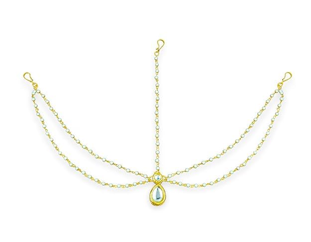 Rajasthani/Rajputi Borla Matha Patti/Marwadi Maang Tika For Women & Girls, Embedded Drop Shape Delicate Non-Piercing (Borla-01-image-29