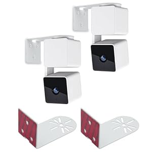 Metal Wall Mount Bracket for Wyze Cam Pan V3/V2 Wyze Cam V4/V3 Adhesive No Drill Indoor/Outdoor Installation (2 Pack White)