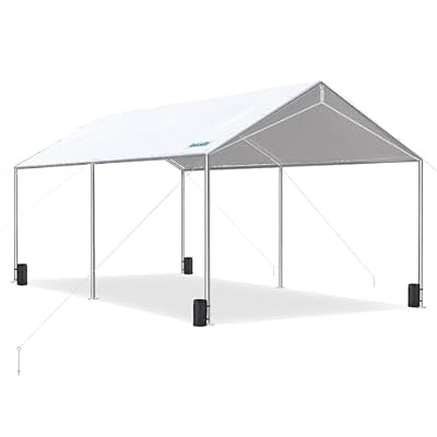 Quictent 10x20 ft Heavy Duty Car Canopy Galvanized Frame Carport Outdoor Party Tent Boat Shelter with 3 Reinforced Steel Cables - White