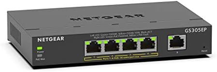 NETGEAR 5 Port Gigabit Ethernet Smart Managed Plus PoE Switch (GS305EP) - with 4 x PoE+ @ 63 W, Desktop/Wall mount