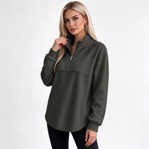 Womens Quarter Zip Sweatshirt Cozy Drop Shoulder Mockneck Fleece Pullover - image 2