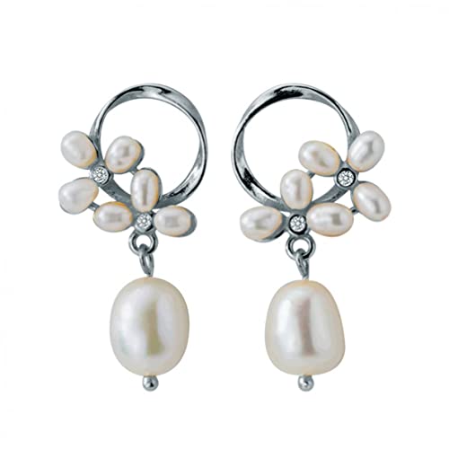 Boucles d'oreilles hoop anti-ternissement en argent doré perle fleur pour femme