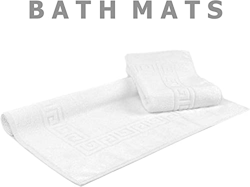 Sleep and Beyond Egyptian Cotton 750 GSM Greek Key Pattern Bath Mats for Bathroom (White, 2 Pack)