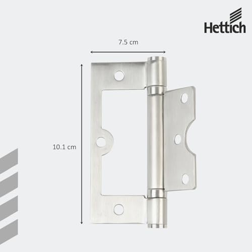 Image of Hettich HBN-13-4325ZM /102 Flush Hinge 4 inchx3 inchx2.5 inch | 40kg Load /Pair | Heavy-Duty Butt Hinge for Wood, Metal & PVC Doors | in /Out Swing | Easy Installation | 5-Year Warranty | Pack of 1 (2 Hinges)