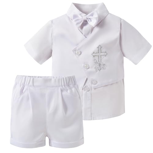 Booulfi Baptism Outfits for Boys Baby Boy Outfits Christening Gifts White Suits with Dress Shirt Pants