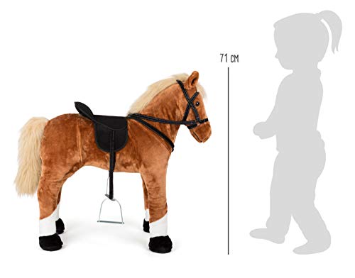 Small Foot 11177 Stehpferd mit Sound, braun, aus Holz, sicherer Sitz durch Steigbügel und Zügel, ab 3 Jahre Spielzeug