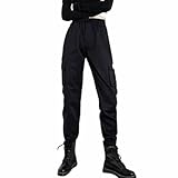 カーゴパンツ 裏起毛 レディース 暖か あったか テーパードパンツ 秋冬 ボトムス ロング 防寒 チノパンツ 軽量 大きいサイズ 裾ゴム ウエストゴム ストリート風 着回し シンプル ダンス衣装 すっきり 大人 カジュアル-ブラック(裏起毛)||L