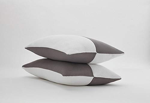 Image of Wakefit Microfiber Height Adjustable Hollow Fibre Sleeping Pillow with Zip | Set of 2 (White and Grey, 27 X 16 Inches)