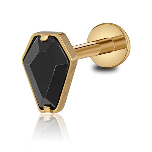 FINE4U Gold Halloween Coffin Jewelry for Women Gold 16 6mm 8mm - Flat Back Earrings Stu for Conch, Helix, Flat, Lobe