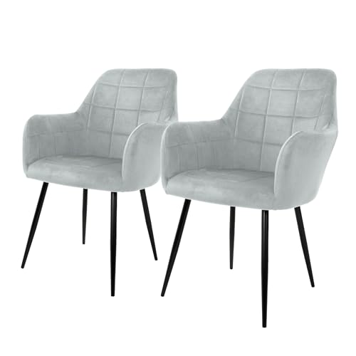 ECD Germany Lot de 2 Chaises de Salle à Manger Cuisine Salon Séjour - Gris - Assise Siège Rembourrée en Velours Structure en Métal Fauteuil Rétro avec...