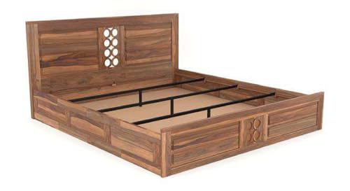 Image of Sheesham Wood King Size Bed with Box Storage | Wooden Palang Double Bed Cot Furniture | Double Bed for Bedroom, Recommended Mattress Size: 78 inchX72 inch, Natural Finish
