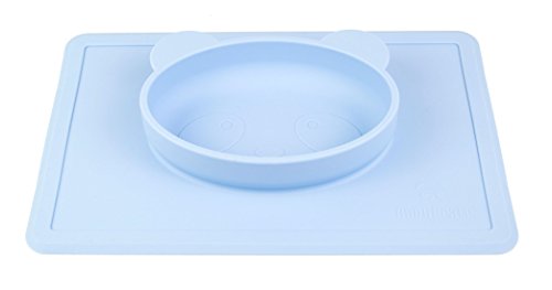 Nooni Care Bol pour Bebe, Set De Table en Silicone, Assiette Antiderapant pour Chaise Haute  (Blue)