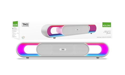 Image of TAG Kolors 16W Portable Wireless Bluetooth Speaker with Dynamic Stereo Sound | Customizable RGB LED Lights | TWS Feature | Supports Micro SD Cards, FM, USB | Comes with Inbuilt Mic (White)