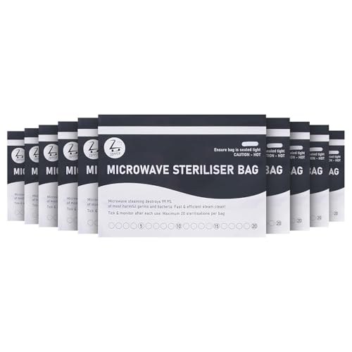 Microwave Steriliser Bags Large 10pcs Chemical-Free Steam Bags for Baby Bottles Teethers & Accessories 20 Uses Each Marking System Included