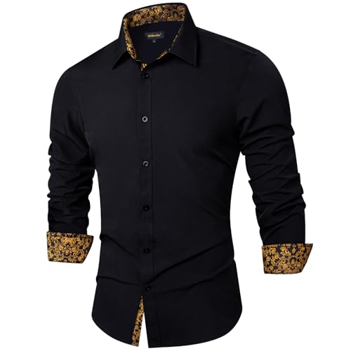 DiBanGu Mens Dress Shirts Solid Long Sleeve Button Down Shirts Regular Fit Inner Contrast Formal Shirts Wedding Business2