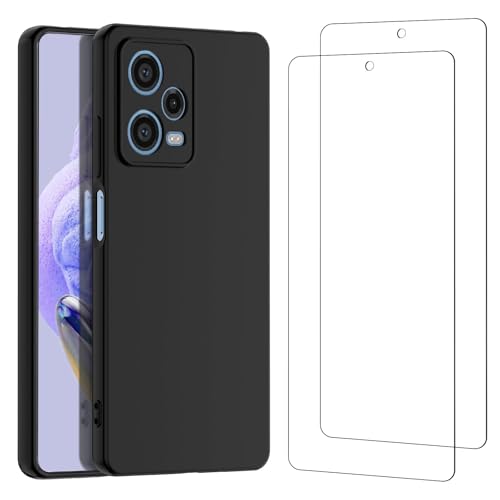 NEWC Hülle für Xiaomi Redmi Note 12 Pro+ 5G - Super Thin Silikon Schwarz und 2 × Panzer Schutz Glas für Xiaomi Redmi Note 12 Pro+ 5G - Ultrabeständig