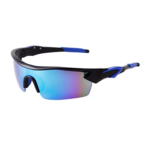 GIFIORE Polarisierte Sonnenbrille Fahrradbrille für Herren Damen,Sportbrille Radbrille für Männer Frauen Radfahren Laufen Golf Fahren Angeln Baseball(Schwarz/Blauer Spiegel) Cover