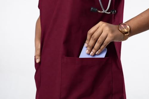 Image of UNIFORM CRAFT Women's 4 Pocket Scrub Suit Set | Medical Uniform | Cross V-Neck Poly Cotton | Short Sleeve Hospital Wear | Ideal for Doctors & Nurses (Burgundy, 3XL)