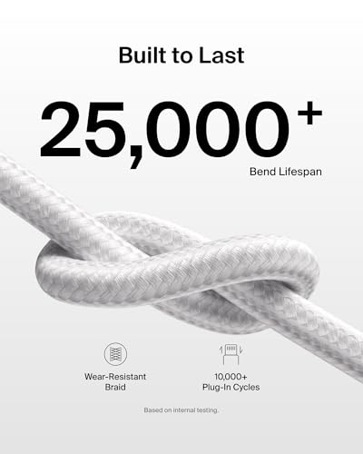 Image of Belkin Braided USB-C Cable w /Lightning Connector (6.6ft) - Soft, Flexible Fast-Charging Cable, Lightning Charger Cord for iPhone 14 & Earlier Series, iPad 9th Gen, & AirPods - White (USB 2.0)